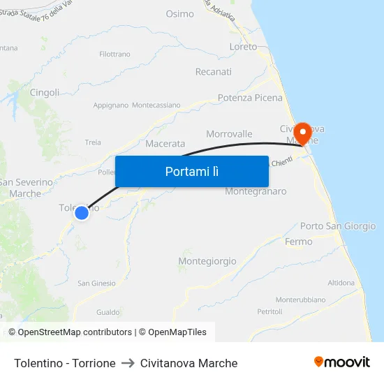 Tolentino - Torrione to Civitanova Marche map