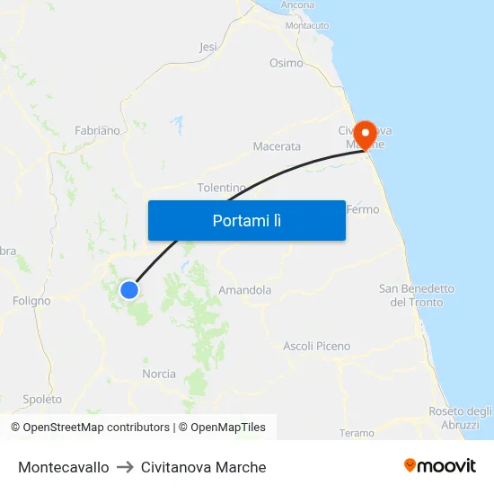 Montecavallo to Civitanova Marche map