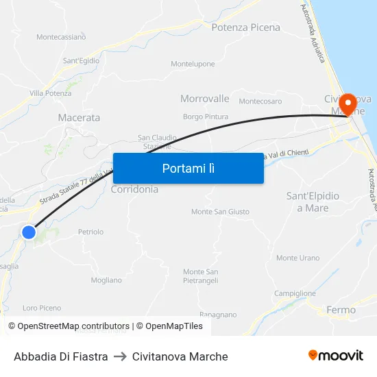 Abbadia Di Fiastra to Civitanova Marche map