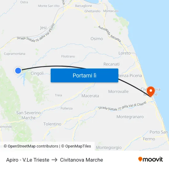 Apiro - V.Le Trieste to Civitanova Marche map