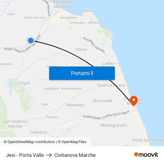 Jesi - Porta Valle to Civitanova Marche map