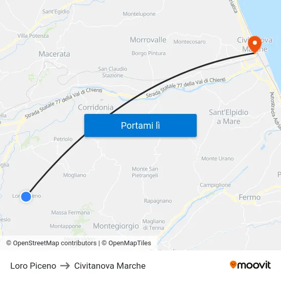 Loro Piceno to Civitanova Marche map