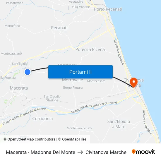 Macerata - Madonna Del Monte to Civitanova Marche map