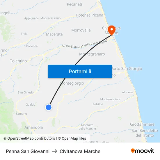 Penna San Giovanni to Civitanova Marche map
