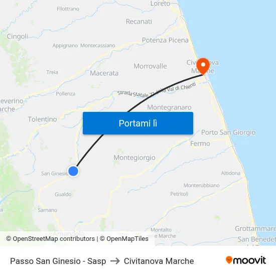 Passo San Ginesio - Sasp to Civitanova Marche map