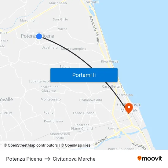 Potenza Picena to Civitanova Marche map