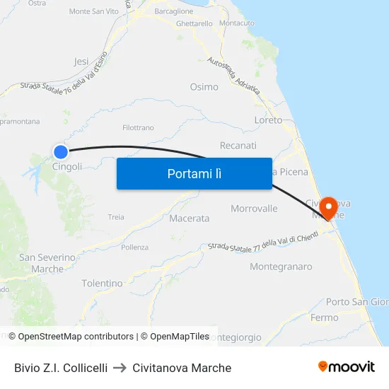 Bivio Z.I. Collicelli to Civitanova Marche map