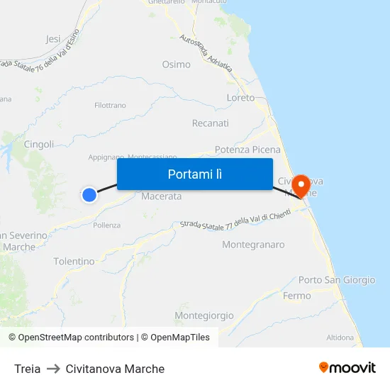 Treia to Civitanova Marche map