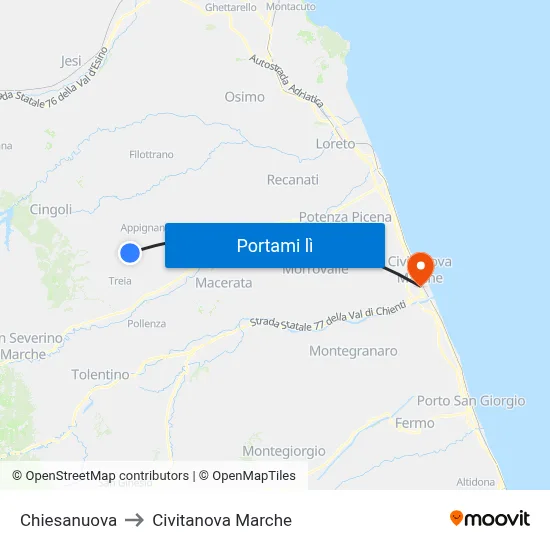 Chiesanuova to Civitanova Marche map