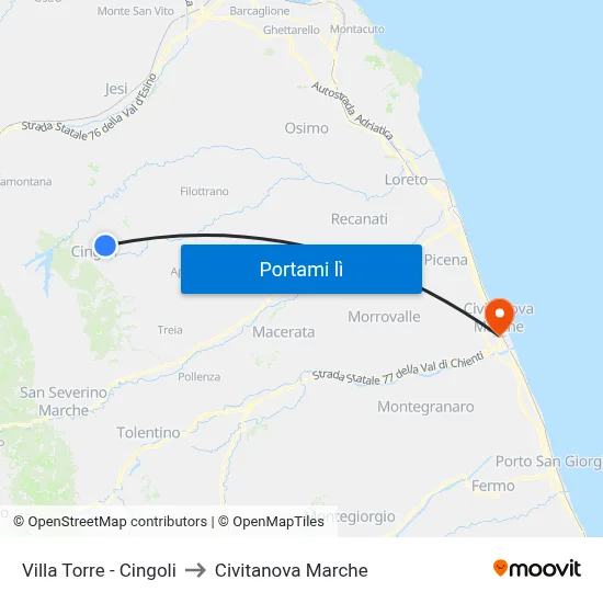 Villa Torre - Cingoli to Civitanova Marche map