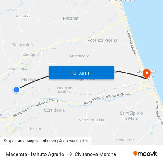 Macerata - Istituto Agrario to Civitanova Marche map
