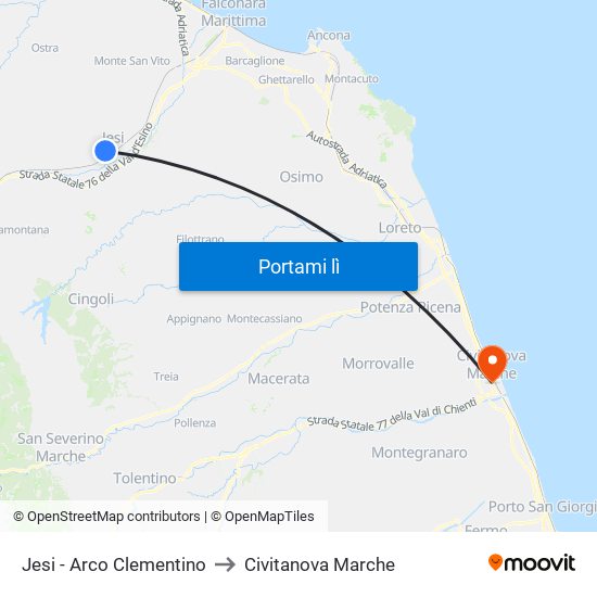 Jesi - Arco Clementino to Civitanova Marche map