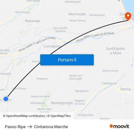 Passo Ripe to Civitanova Marche map