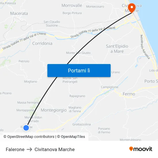 Falerone to Civitanova Marche map