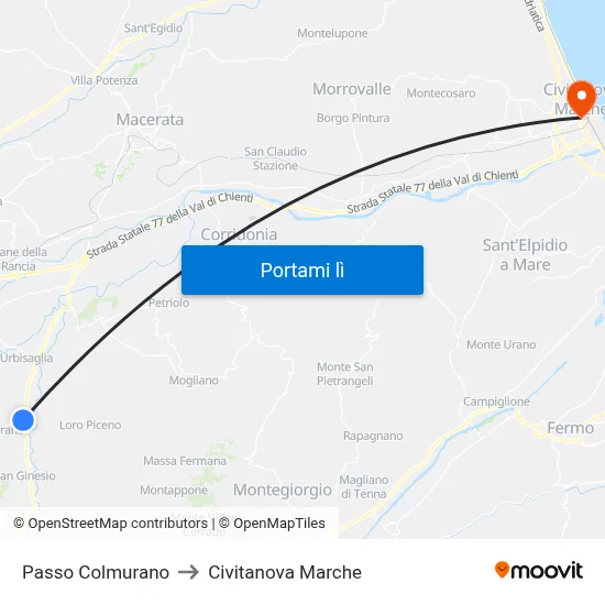 Passo Colmurano to Civitanova Marche map