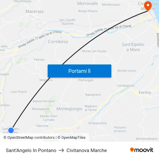 Sant'Angelo In Pontano to Civitanova Marche map