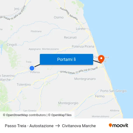 Passo Treia - Autostazione to Civitanova Marche map