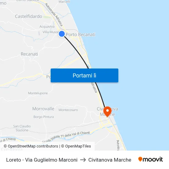 Loreto - Via Guglielmo Marconi to Civitanova Marche map