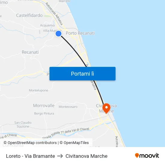Loreto - Via Bramante to Civitanova Marche map