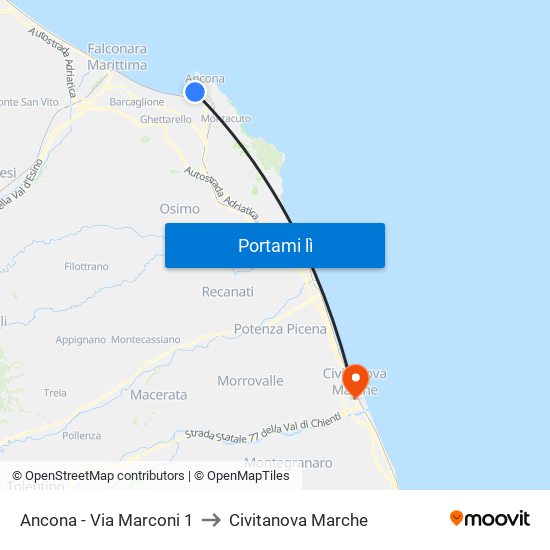 Ancona - Via Marconi 1 to Civitanova Marche map