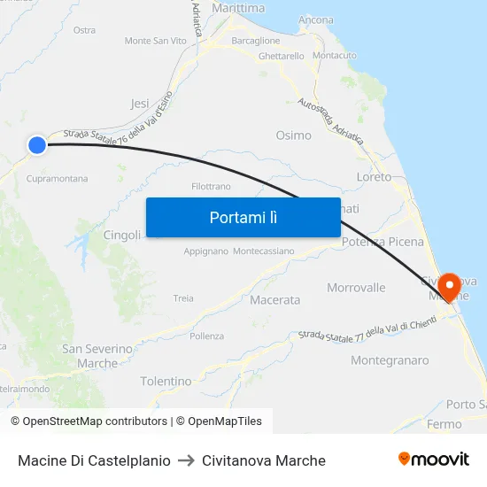 Macine Di Castelplanio to Civitanova Marche map