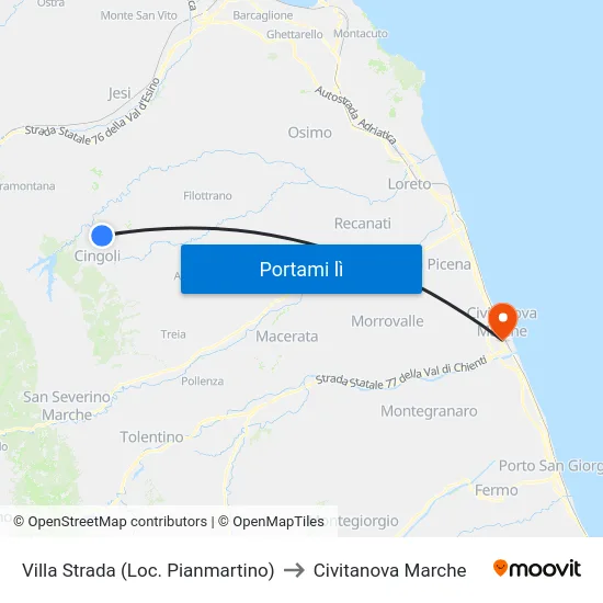 Villa Strada (Loc. Pianmartino) to Civitanova Marche map