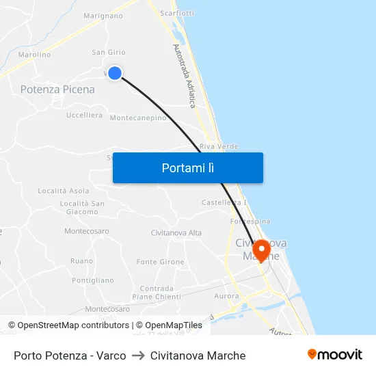 Porto Potenza - Varco to Civitanova Marche map