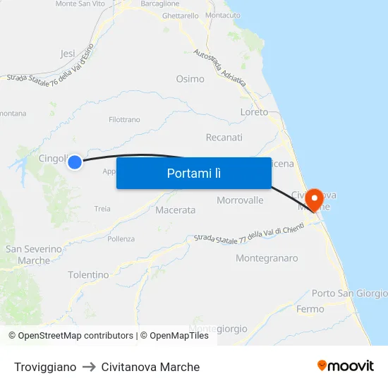 Troviggiano to Civitanova Marche map
