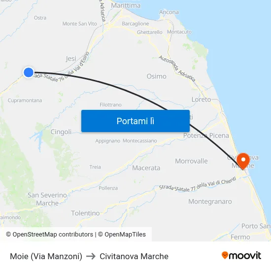 Moie (Via Manzoni) to Civitanova Marche map