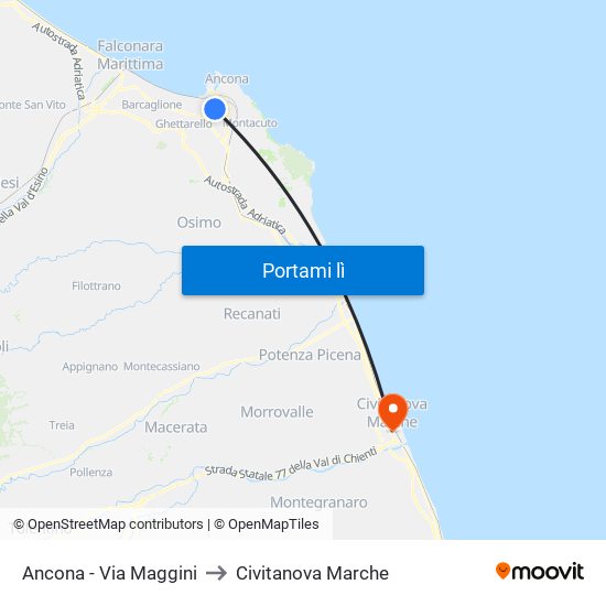 Ancona - Via Maggini to Civitanova Marche map