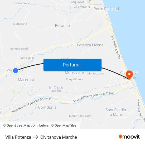 Villa Potenza to Civitanova Marche map