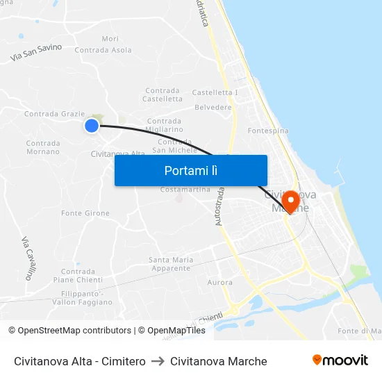 Civitanova Alta - Cimitero to Civitanova Marche map