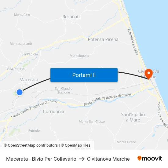 Macerata - Bivio Per Collevario to Civitanova Marche map