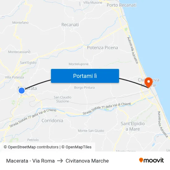 Macerata - Via Roma to Civitanova Marche map