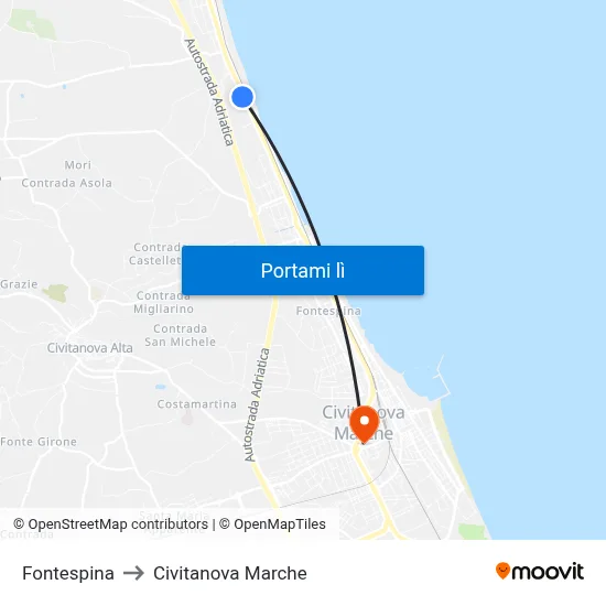 Fontespina to Civitanova Marche map
