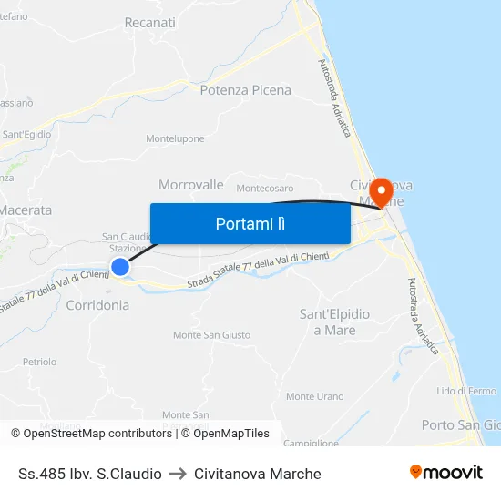 Ss.485 Ibv. S.Claudio to Civitanova Marche map