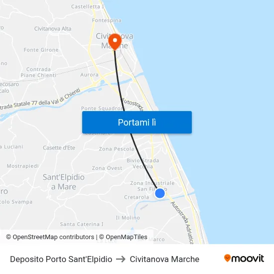 Deposito Porto Sant'Elpidio to Civitanova Marche map