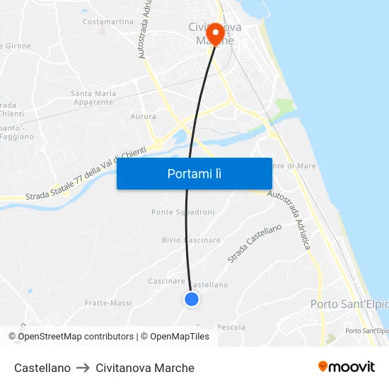 Castellano to Civitanova Marche map