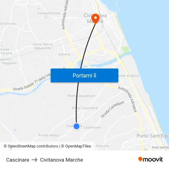 Cascinare to Civitanova Marche map