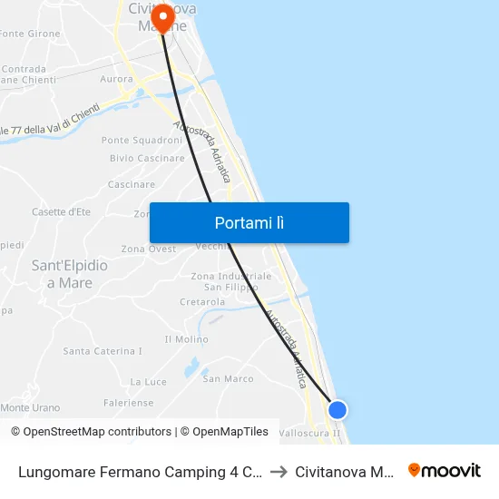 Lungomare Fermano Camping 4 Cerchi Dir. to Civitanova Marche map