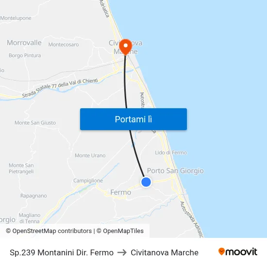 Sp.239 Montanini Dir. Fermo to Civitanova Marche map