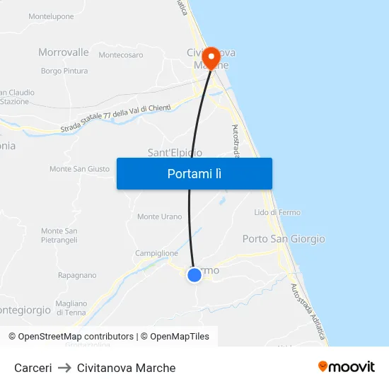 Carceri to Civitanova Marche map