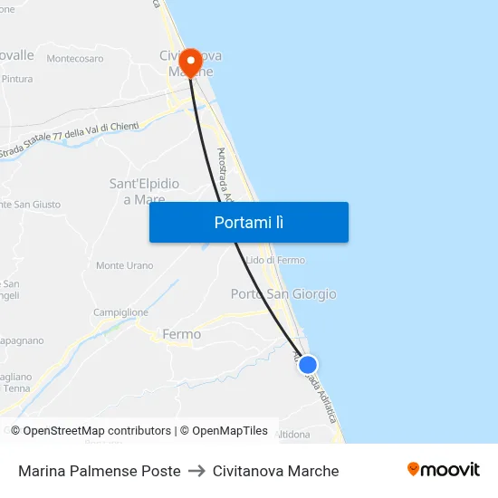 Marina Palmense Poste to Civitanova Marche map
