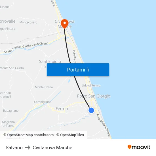 Salvano to Civitanova Marche map