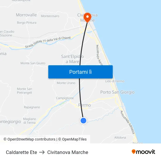 Caldarette Ete to Civitanova Marche map
