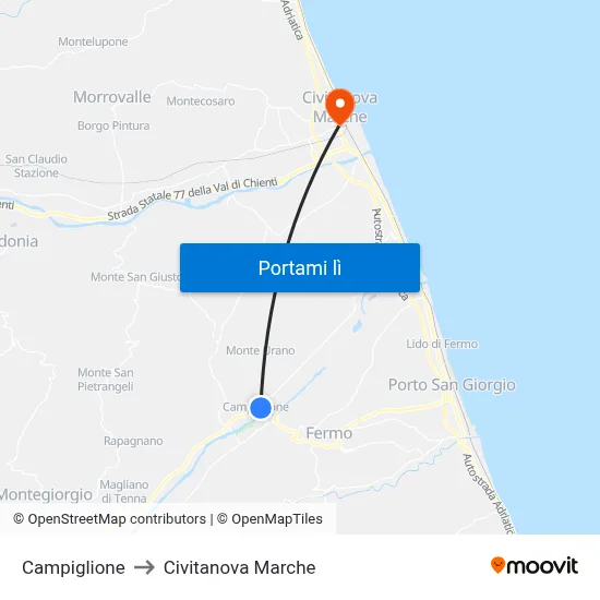 Campiglione to Civitanova Marche map