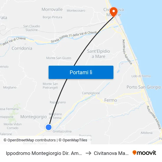 Ippodromo Montegiorgio Dir. Amandola to Civitanova Marche map
