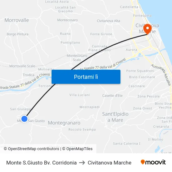 Monte S.Giusto Bv. Corridonia to Civitanova Marche map