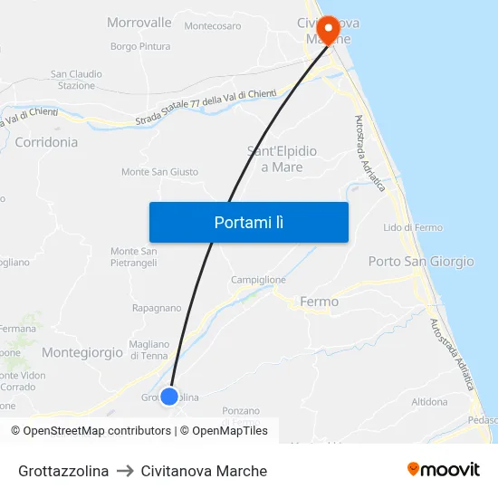 Grottazzolina to Civitanova Marche map