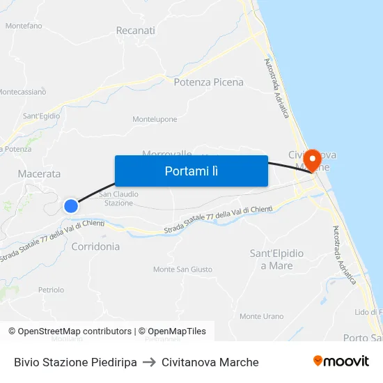 Bivio Stazione Piediripa to Civitanova Marche map